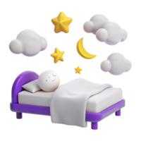 Sleeping Character in Bed with Stars and Clouds png