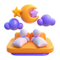 3D Illustration of Two People Sleeping in a Bed with a Moon and Stars Above png