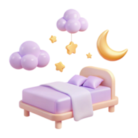 3D Rendered Bed with Clouds and Stars png