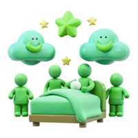 Sweet Dreams 3D Illustration of a Bedtime Scene with Sleeping Figures and Stars png