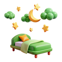 3D Rendered Bed with Clouds, Moon, and Stars png