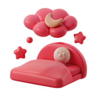 Cute 3D Render of a Bed with a Sleeping Character, Clouds, and Stars png