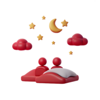 Nighttime Sleep Illustration with Red Pillows and a Moon png