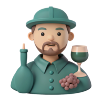 3D Cartoon Character with Wine Bottle, Glass and Grapes png