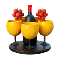 Red Wine and Grapes with Three Wine Glasses on a Tray png