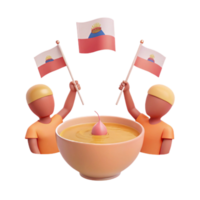 3D Render of Characters Celebrating with Flags and Bowl of Soup png