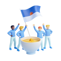 Group of Cartoon People Celebrating with a Flag and a Bowl of Soup png
