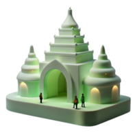 Miniature Green Pagoda with Illuminated Windows and Tiny Figures png