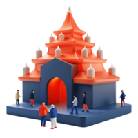 3D Render of a Pagoda with People in Front png
