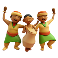 Joyful 3D Characters Dancing and Playing a Drum png