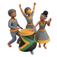3D Illustration of People Dancing and Playing a Drum with a Flag Design png