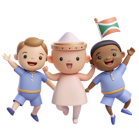 Three Diverse Cartoon Children Jumping and Smiling Together png