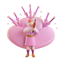 Smiling Cartoon Character Holding a Scroll in Front of a Pink Heart Shape png