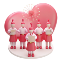 3D Cartoon Characters Choir Singing with Musical Notes and Heart Background png