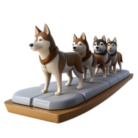 Four Huskies Standing in a Line on a Platform png