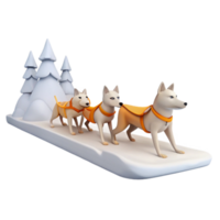 Three Huskies Pulling Sled Through Snowy Landscape png