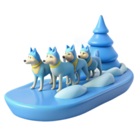 3D Render of Four Huskies Pulling a Sled Through a Snowy Landscape png