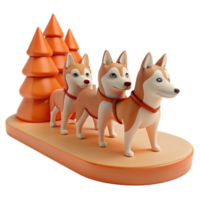 Three Cartoon Huskies Pulling a Sled in a Wintery Scene png