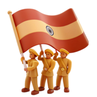 Three Figures Carrying a Waving Flag with a Circle in the Center png