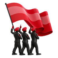 Three Soldiers Marching With a Red Flag png