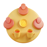 3D Render of a Yellow Table with Two Cups of Coffee and Three Plates png