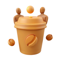 3D Render of Coffee Cup with Bean and Two Figures png