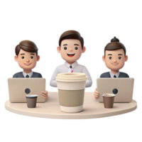 Teamwork Three Colleagues Collaborating on Laptops and Enjoying Coffee png