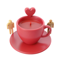 3D Render of a Red Coffee Cup with a Heart on Top and Two Figures png