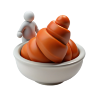 3D Render of a White Figure in a Bowl with Orange Swirls png