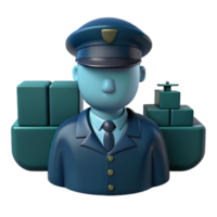3D Illustration of a Ship Captain in Uniform with Cargo Containers png