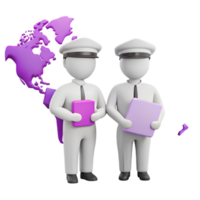 Two Figures Holding Documents in Front of World Map png