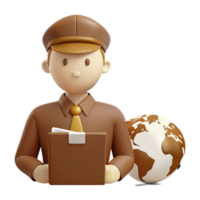 Global Delivery A 3D Illustration of a Delivery Person with a Clipboard and a Globe png