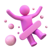 3D Pink Character Joyfully Jumping with Bubbles png