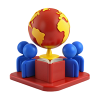Global Learning People Surrounding an Open Book with a Globe on Top png