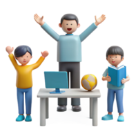 Happy Family with Different Interests A Computer, a Book, and a Ball png