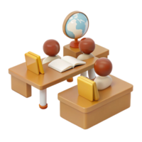 3D Render of Students Sitting at Desks in a Classroom Setting png