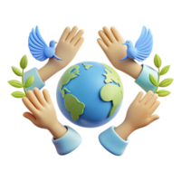 Protecting Our Planet A 3D Illustration of Hands, Doves, and the Earth png
