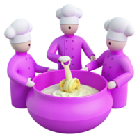 Three Chefs Mixing Dough in a Large Purple Bowl png