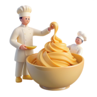 Chef Adding Whipped Cream to Bowl png