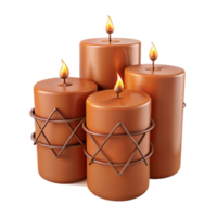 Four Brown Candles with Copper Wire Holders Burn Brightly for a Warm and Relaxing Ambiance png