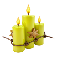 Three Candles Bound by Wire with a Star png