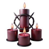 Four Burning Candles with a Twisted Metal Design png
