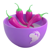 Purple Bowl with Spicy Red Peppers and a Globe Design png