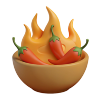 Spicy Chili Peppers in a Bowl with Flames png