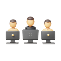 Teamwork and Collaboration 3D Illustration of Three People Working on Computers png