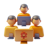 Teamwork and Collaboration A 3D Illustration of People Working Together on a Computer png