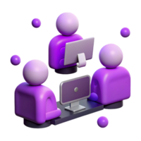 3D Render of People Working Together at Desk with Computers png