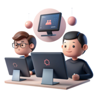 Two Cartoon Characters Working on Computers png
