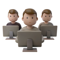Three People Using Computers in a Row png
