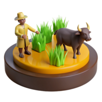 3D Render of Farmer with Bull in Grass png
